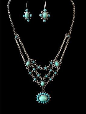 Avon Turquoise Multi-Row Necklace & Earrings Set, 2005 Collection